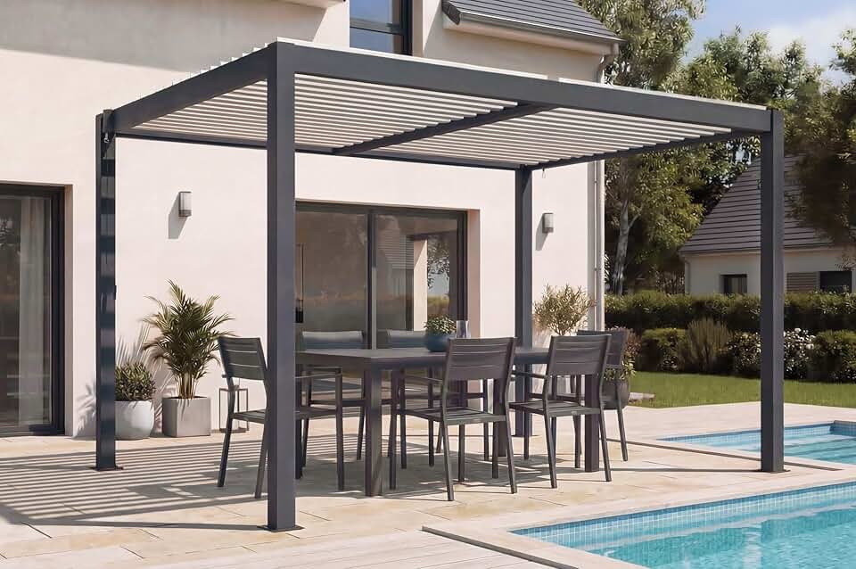 jardinito - AGOSTA - 4x3m autoportée aluminium gris lames blanches AGOSTA