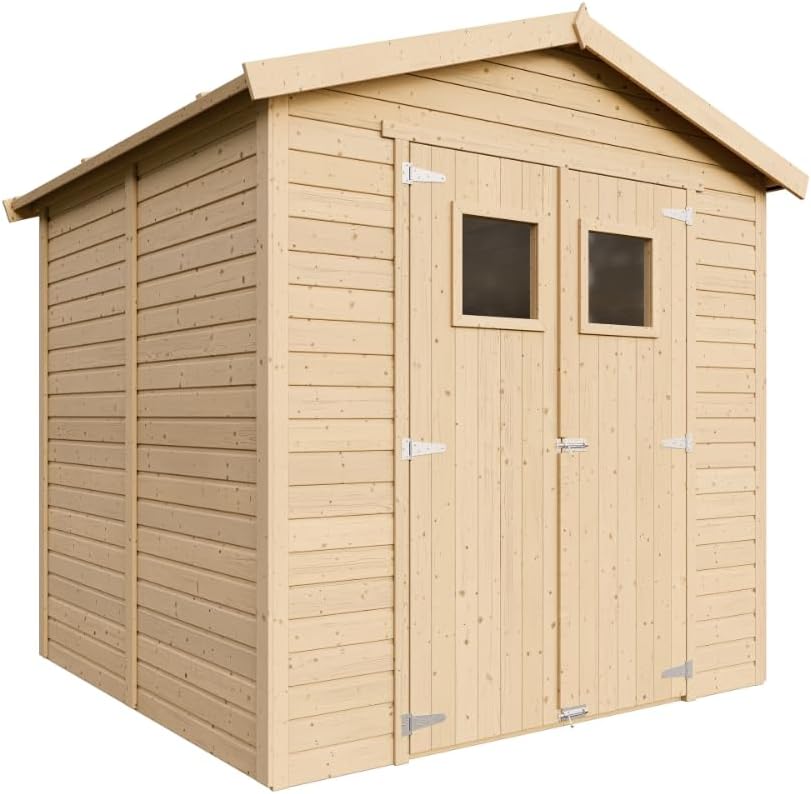 Abri de Jardin en Bois Naturel - Stockage extérieur avec fenêtres H228x222x233 cm/4,2 m² Hangar en Bois Naturel - Atelier Rangement Outils et vélos- jardinito M351