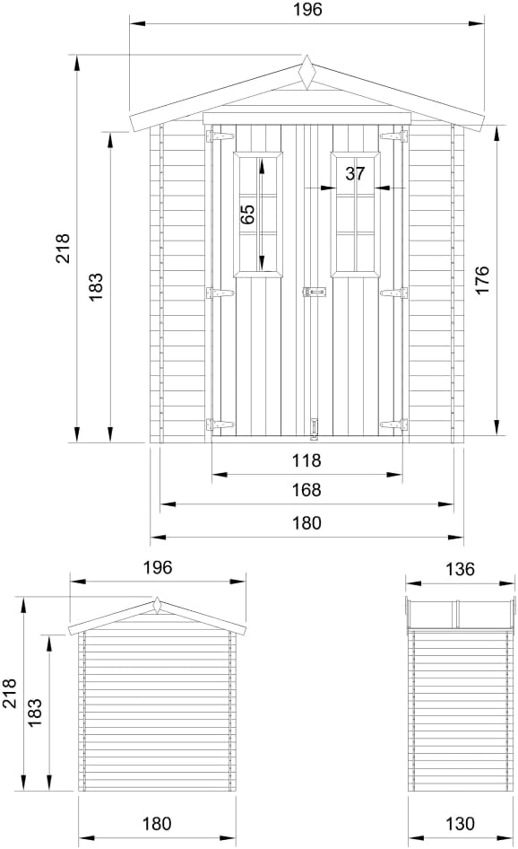 Abri de Jardin en Bois avec Sol TRAITÉ - Stockage extérieur I196xL136xH218 cm/ 1.98 m2 Petit abri à Outils, Local à vélos - jardinito M367C+M367G