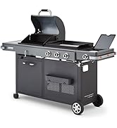 jardinito - Barbecue Bi-Energy Gun Metal XL - Barbecue Charbon et Plancha 60 x 42 cm à gaz avec brû...