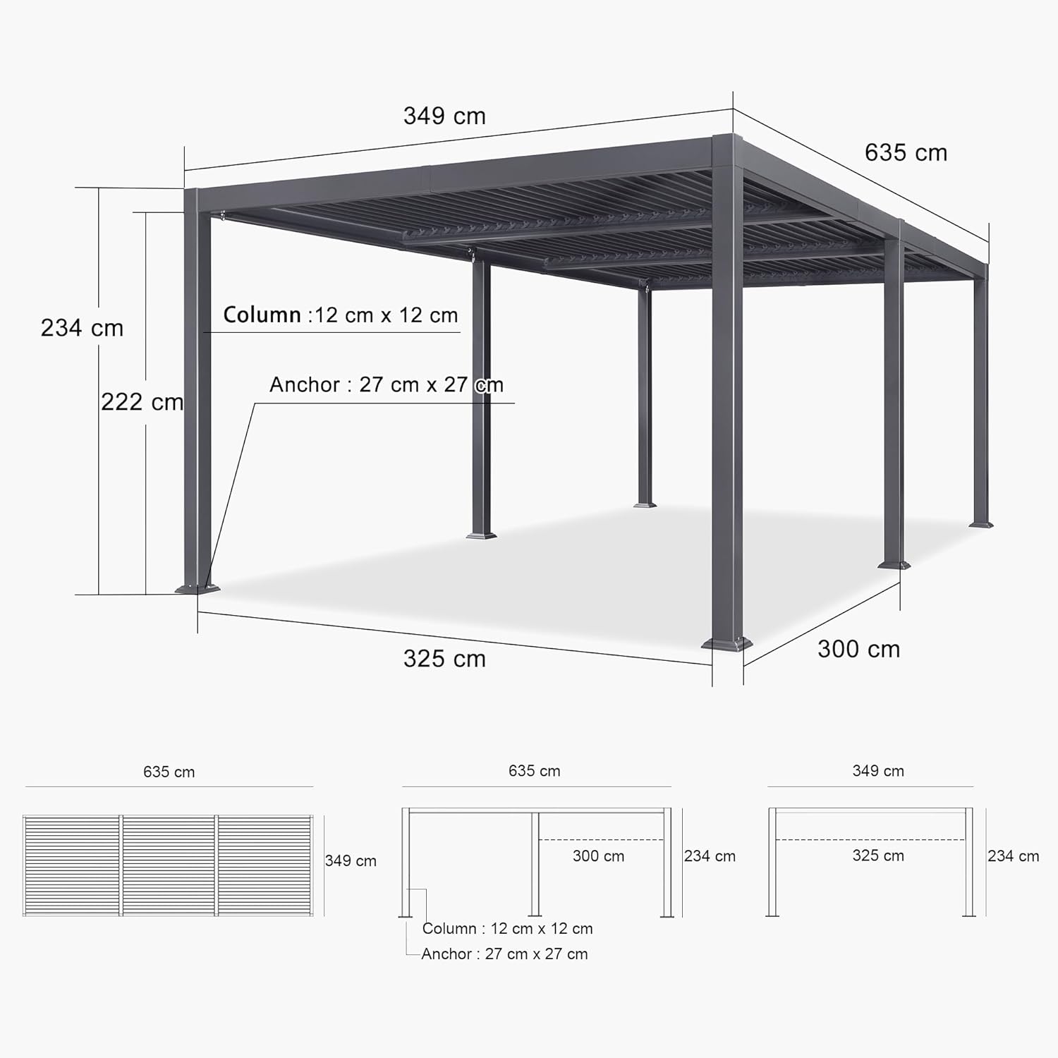 jardinito - pergola bioclimatique - 3,5x6,35m - aluminium, lames orientables, résistante intempéries