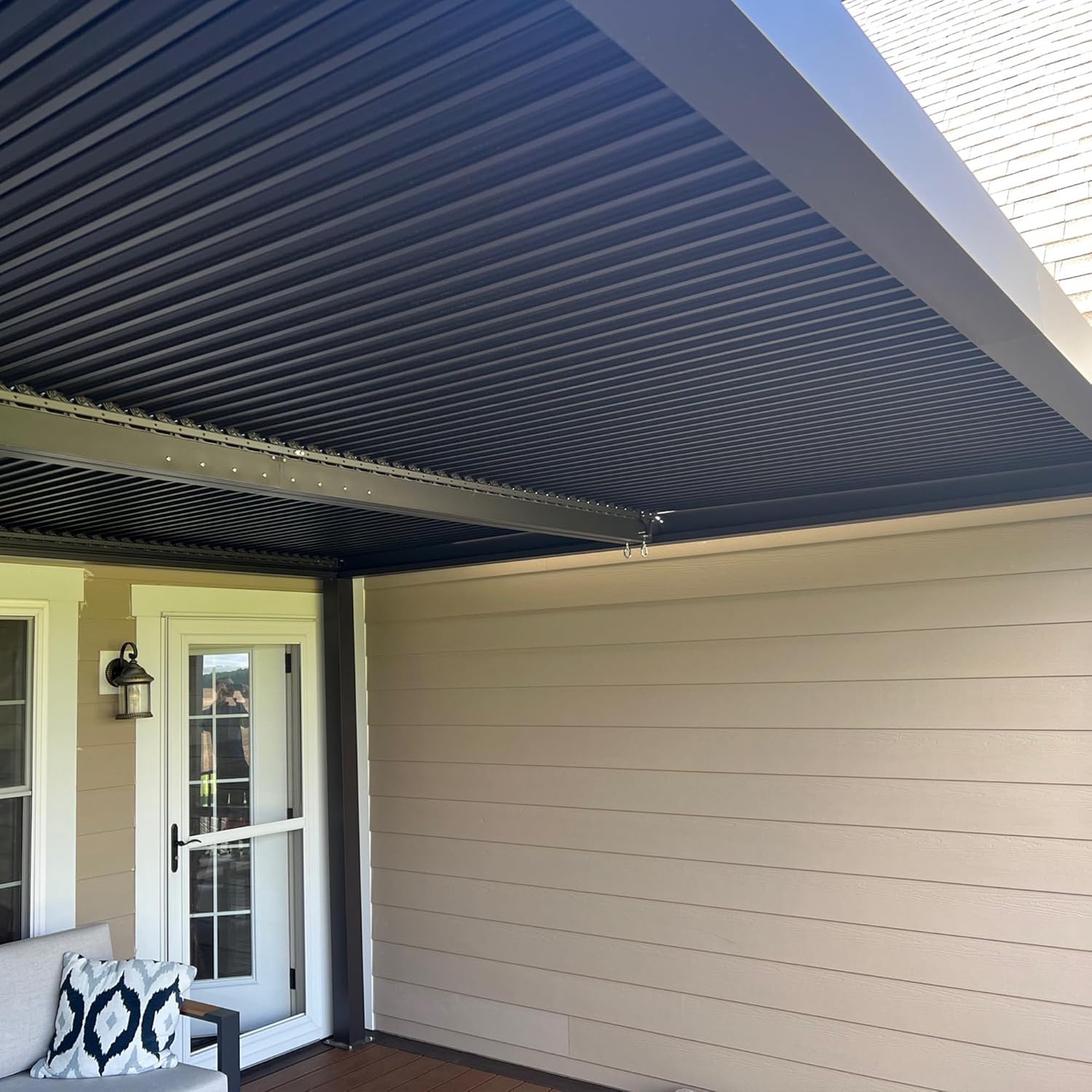 jardinito - Pergola bioclimatique 4,24x3m, aluminium, lames orientables, éclairage extérieur, 12,72m², Gris