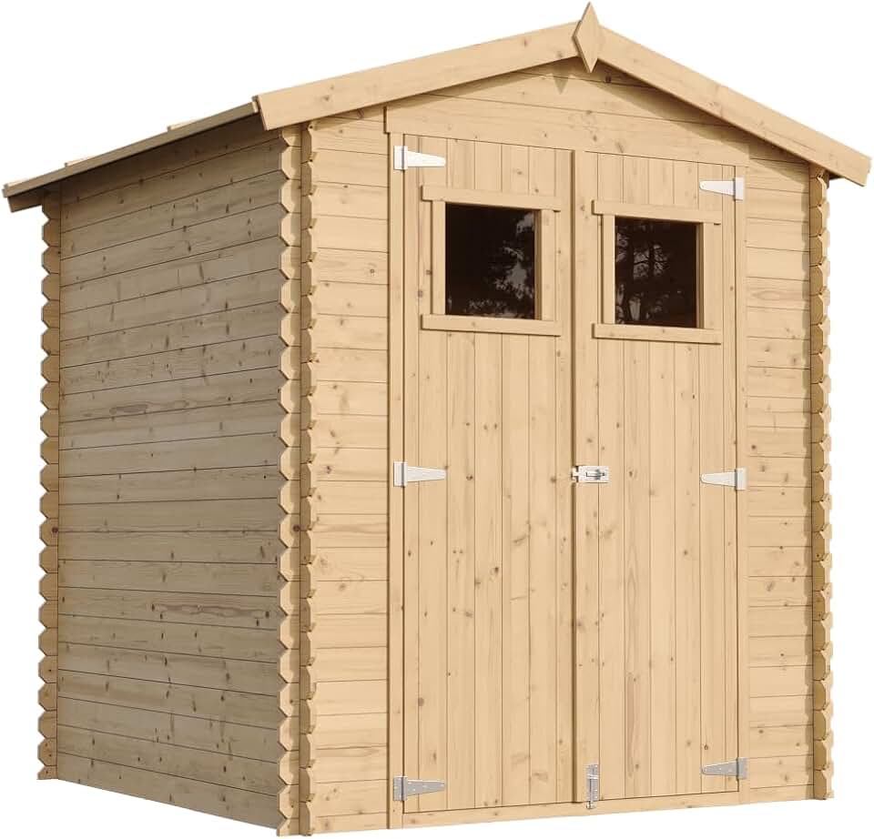 Abri de jardin bois, 186x196x218 cm, stockage, outils, vélos - M320