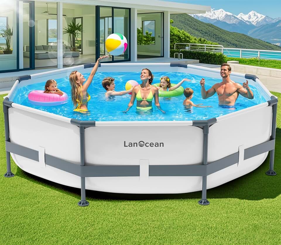jardinito Piscine Tubulaire Ronde 300x300x60cm, Piscine Hors Sol Ronde avec Matériau Anti-Crevaison, Grande Piscines Steel Frame Adulte Vidange Rapide, Piscines Tubulaire Jardin pour Toute la Famille