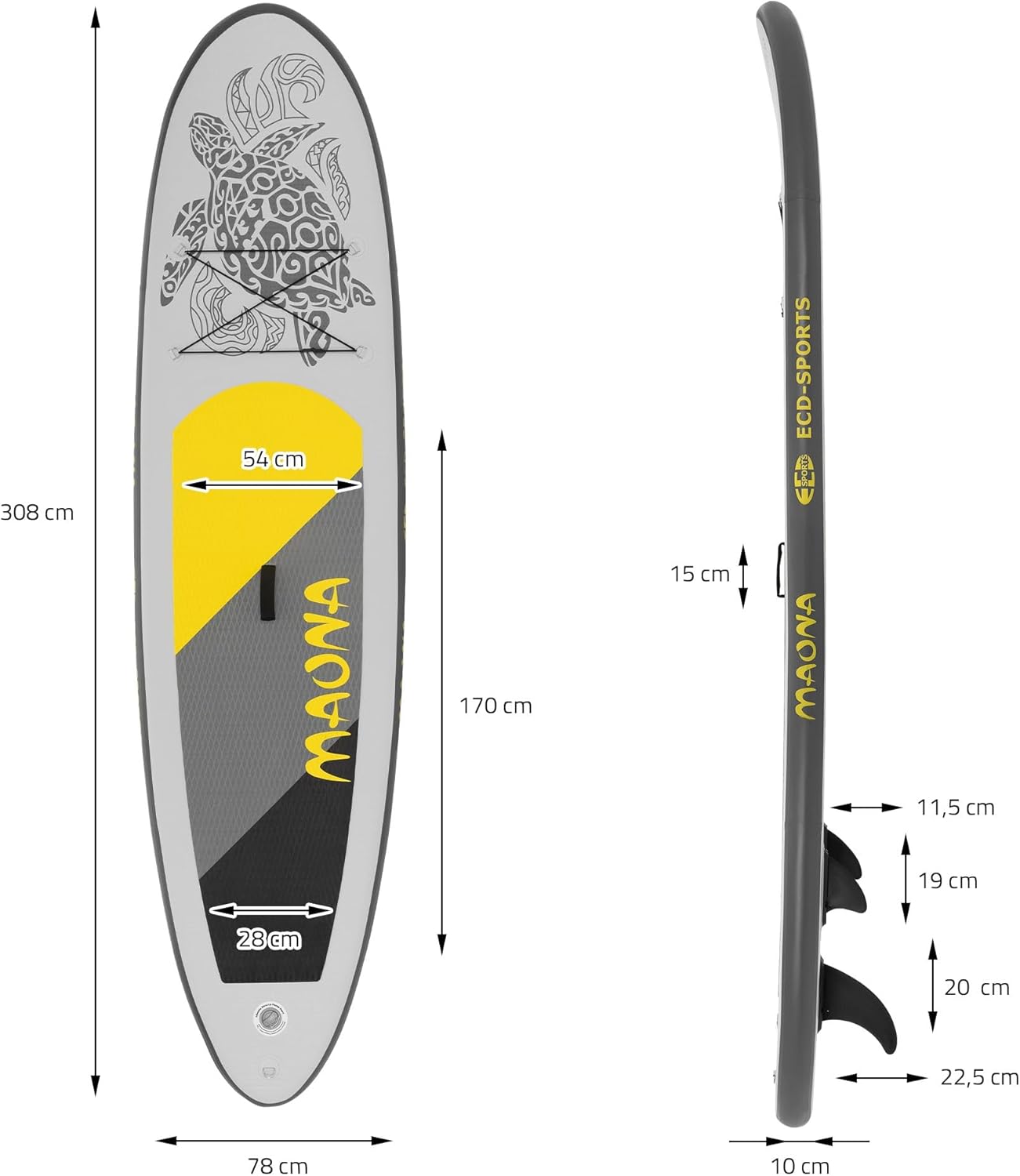 jardinito - SUP gonflable série Stand Up - 305/308/320/380 cm - PVC, 120/150 kg, 10/15 cm d'épaisseur
