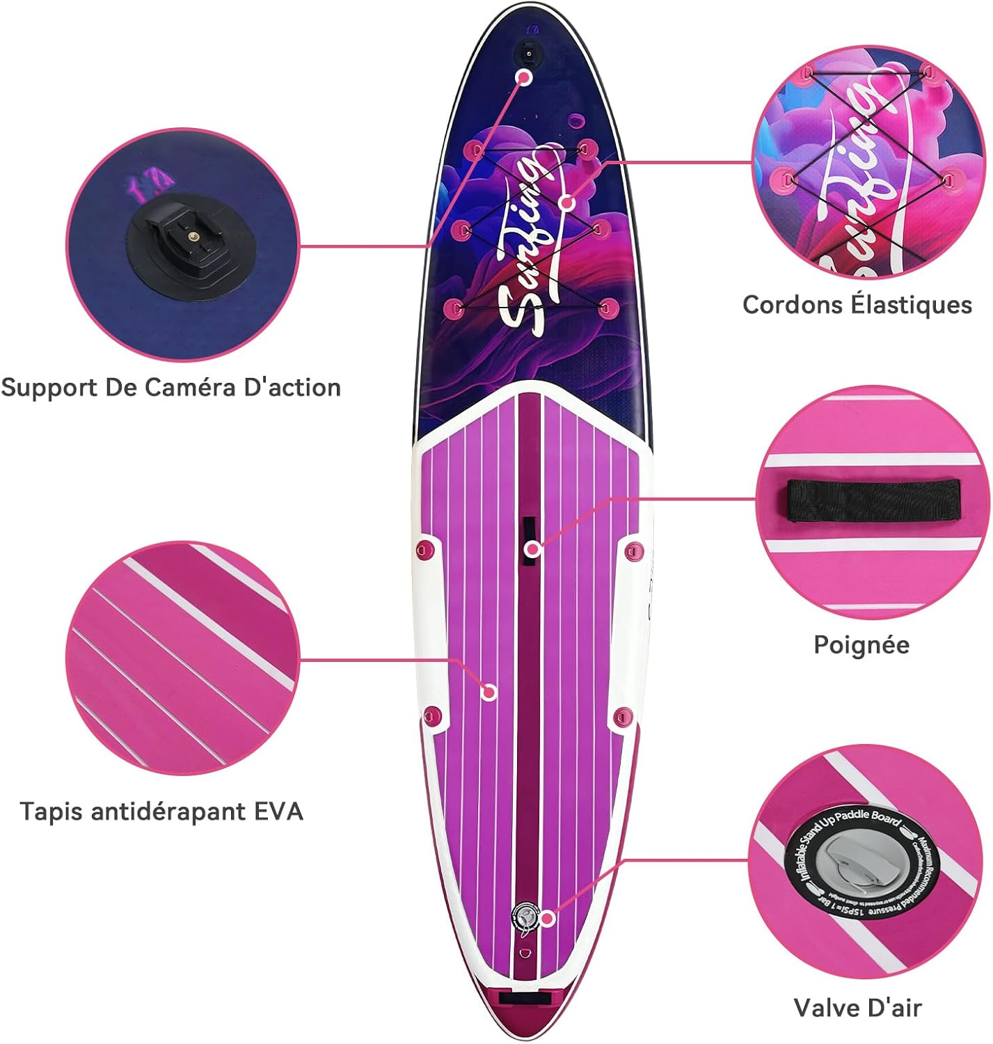 jardinito - Paddle gonflable 320/335 cm - 2 places, siège kayak, pagaie, pompe, 150 kg