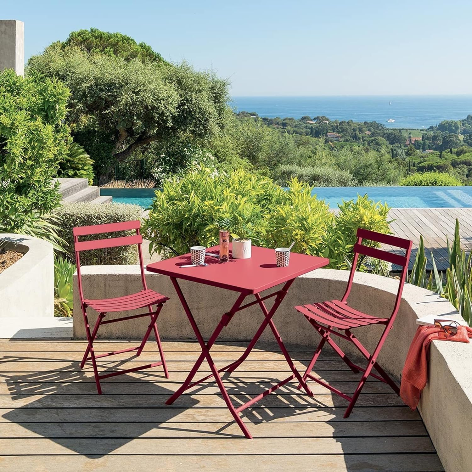 jardinito - Greensboro - 2 places 70x70 cm - table de jardin pliante acier renforcé