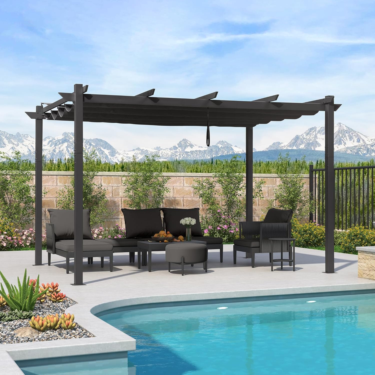 jardinito - Pergola aluminium série - 4x3m - toit rétractable, imperméable, gris
