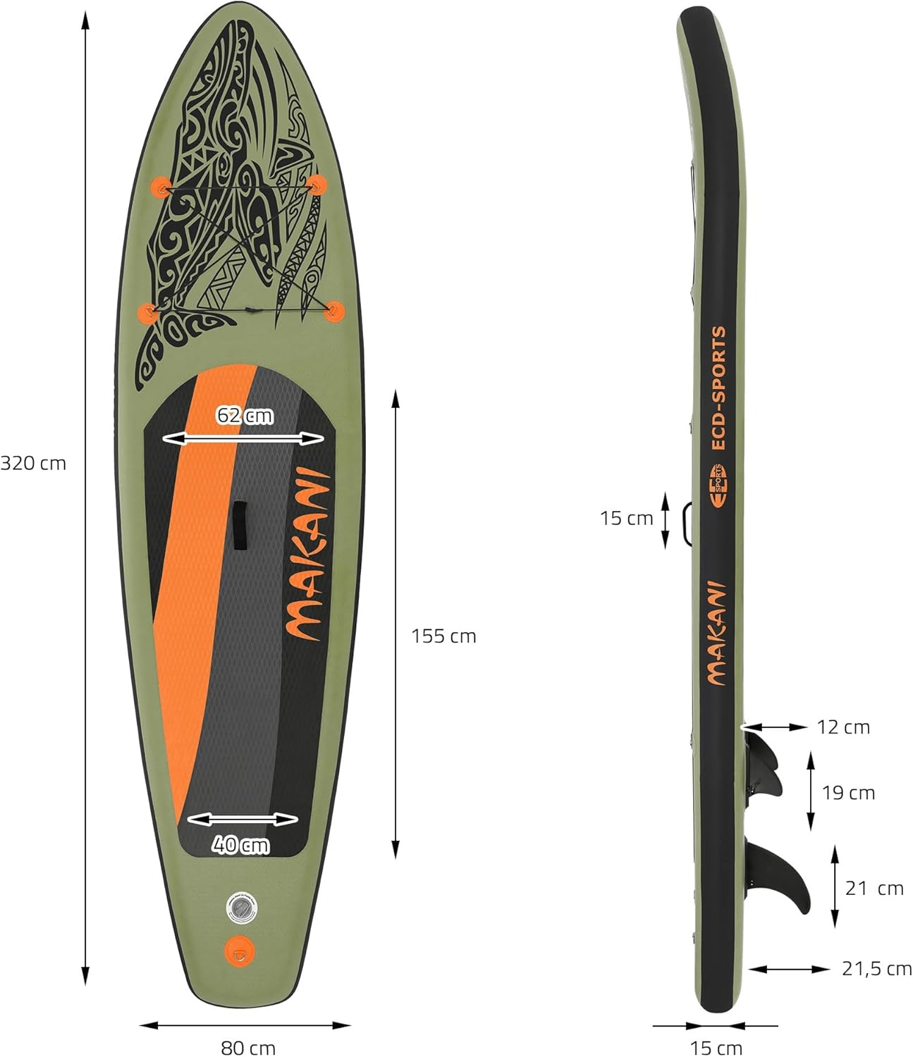jardinito - Stand Up Paddle Série - 305/308/320/380 cm - PVC, 120/150 kg, épaisseur 10/15 cm, sac, pompe