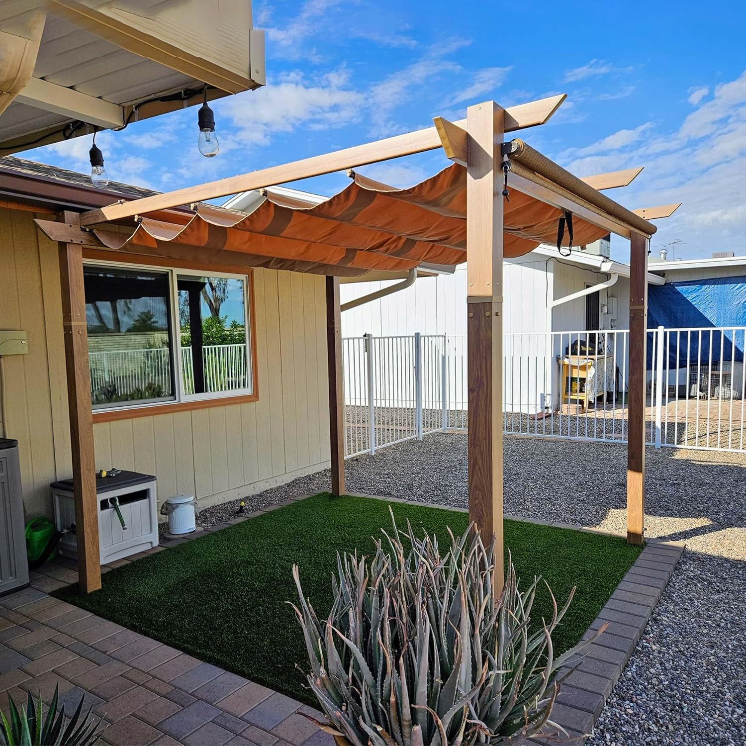 jardinito - pergola aluminium - 3x3m - teck, toile rétractable, kaki