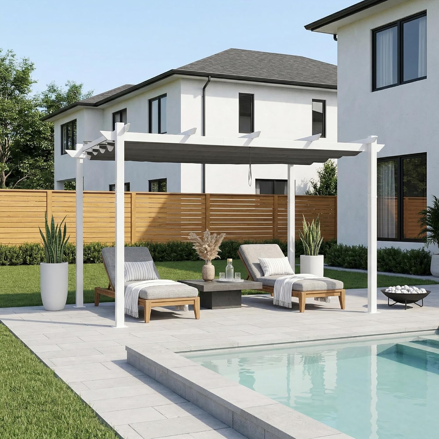 jardinito - pergola aluminium - 4x3m - éclairage intégré, toit protégé, blanc/gris