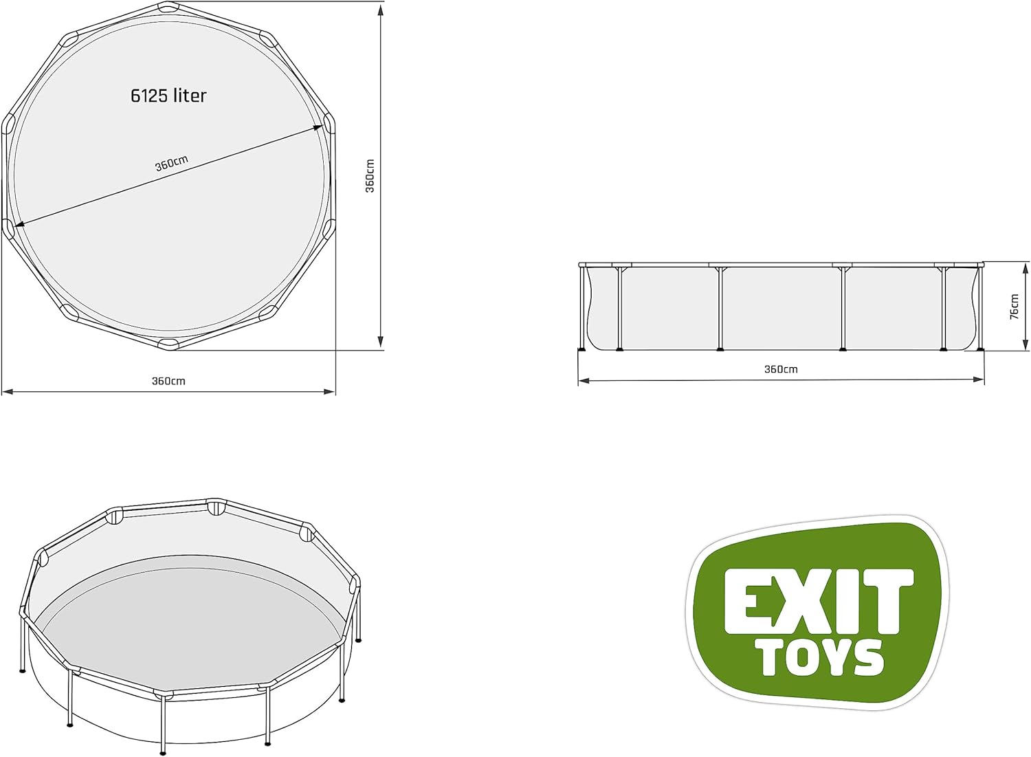 jardinito Piscine Tubulaire Lime - ø360x76cm - Piscine Hors Sol Ronde Grande avec Pompe Filtrante à Cartouche - Entrée Basse - Idéal pour Les Jeunes Enfants - Cadre Stable - Design Unique - Vert