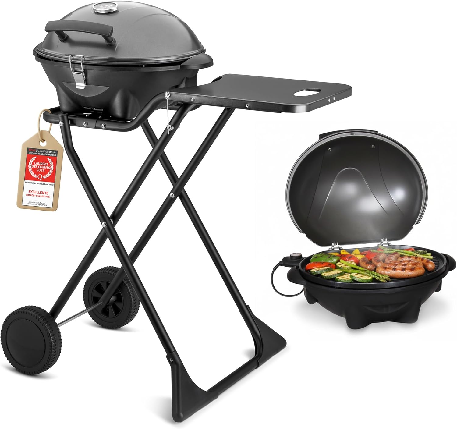 jardinito - Barbecue 2-en-1 pliable 2400W, couvercle, chariot, thermomètre - TZSFA5350-6