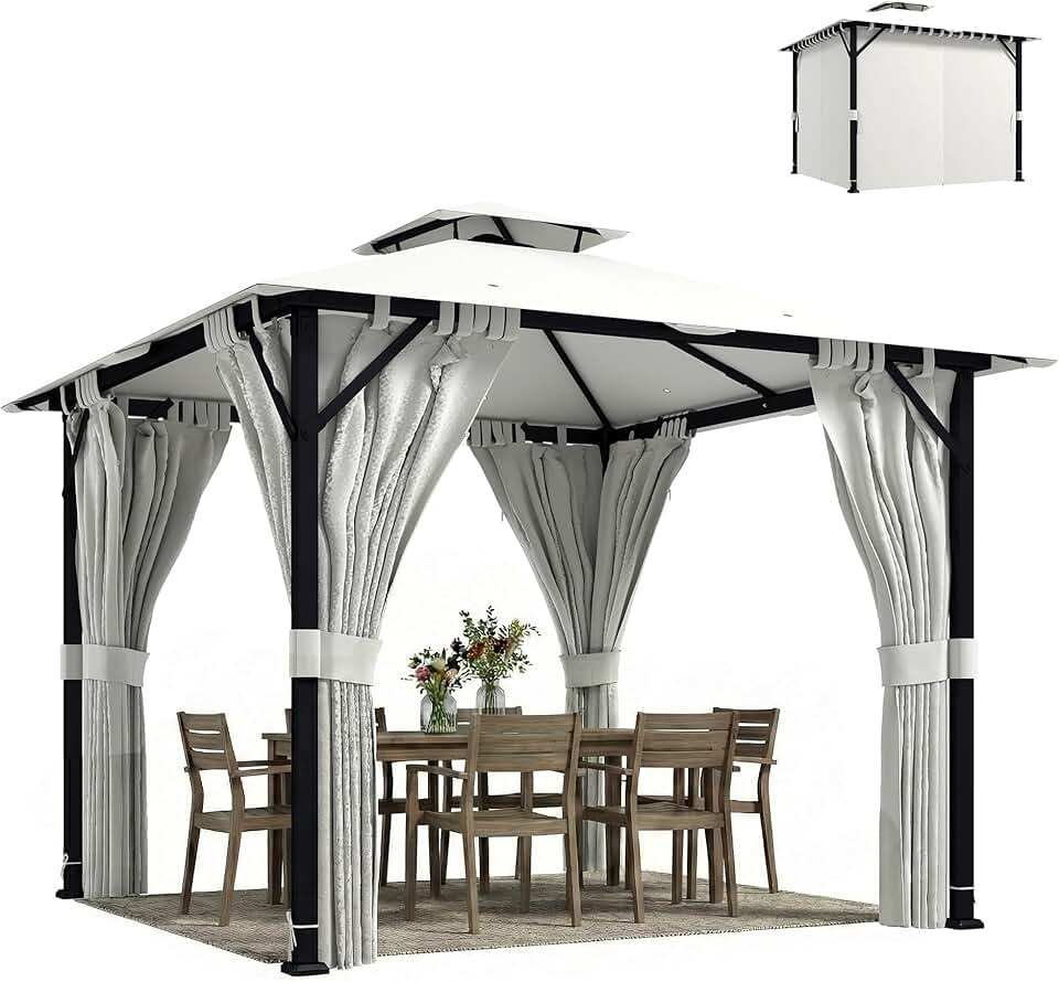 Abri de jardin - jardinito - tonnelle pavillon 3x3m - métal robuste, toit double, rideaux, UPF50+