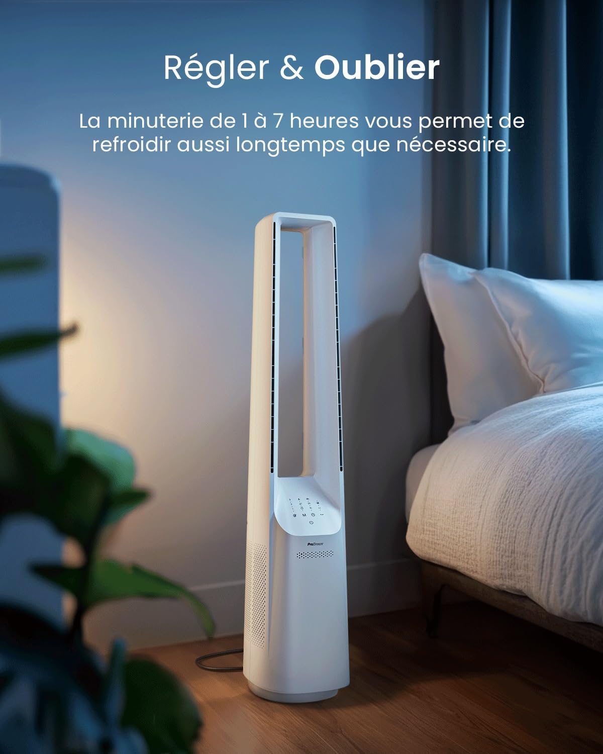 jardinito - Ventilateur Tour WiFi Intelligent 101cm - Silencieux, LED, télécommande, 6 vitesses, oscillation