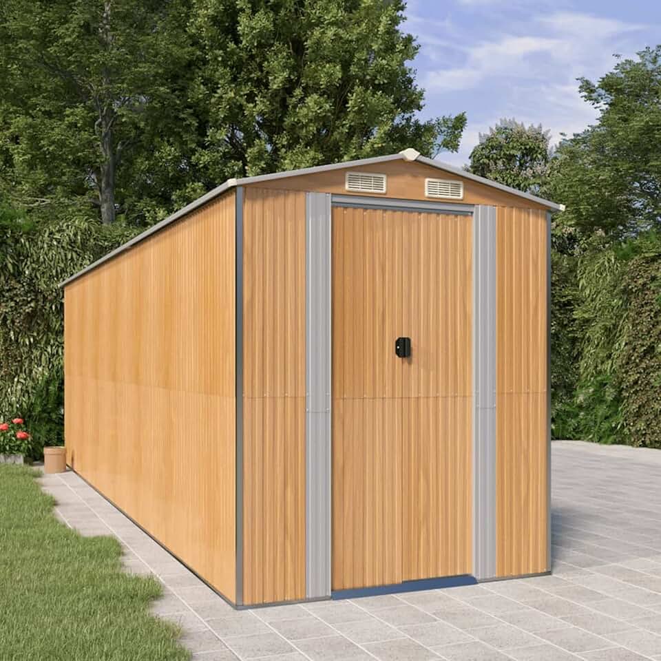 jardinito - abri de jardin acier galvanisé - 192x606x223 cm - marron clair