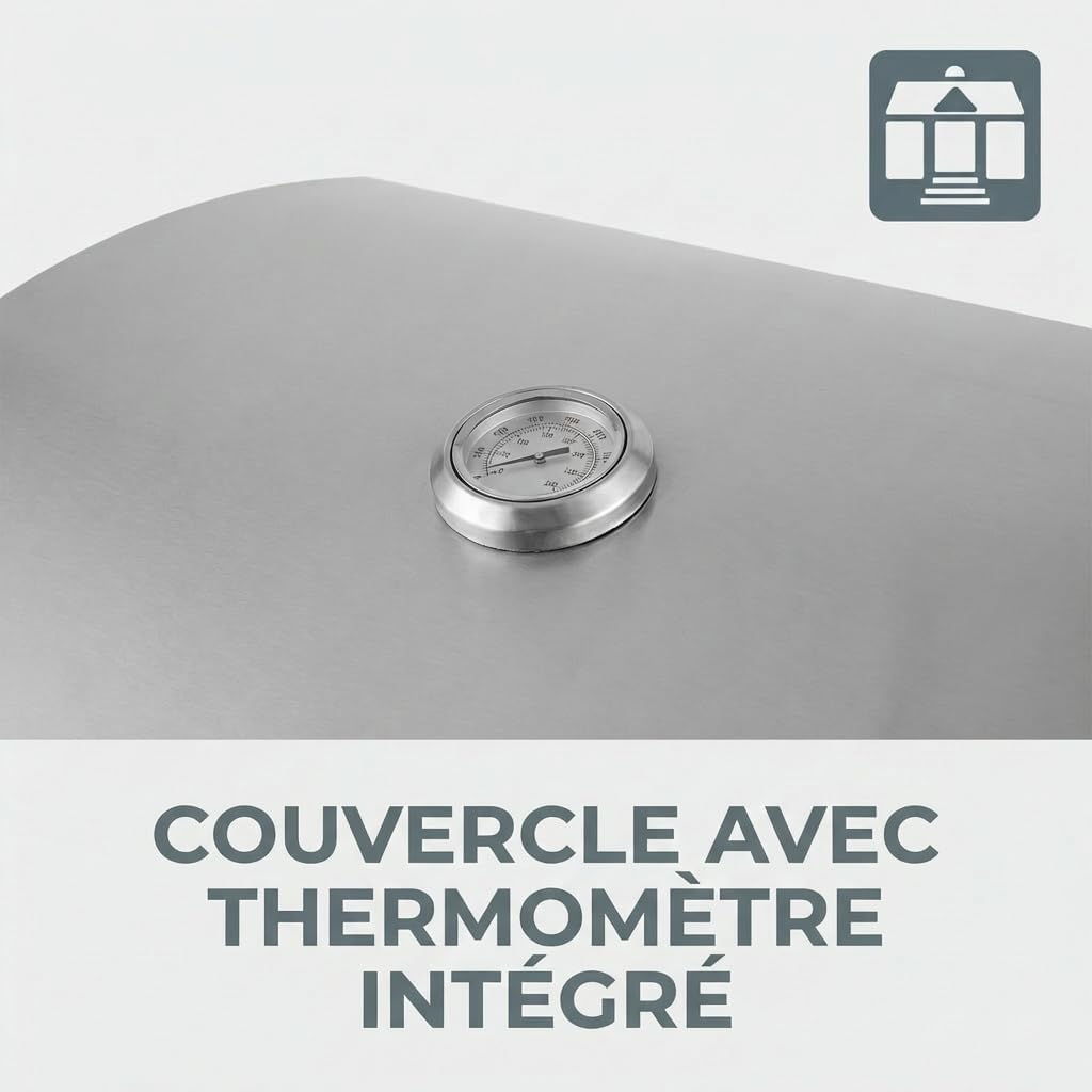 jardinito - Barbecue à gaz portable - inox - 3 brûleurs, thermomètre, allumage piézo - CATHAN
