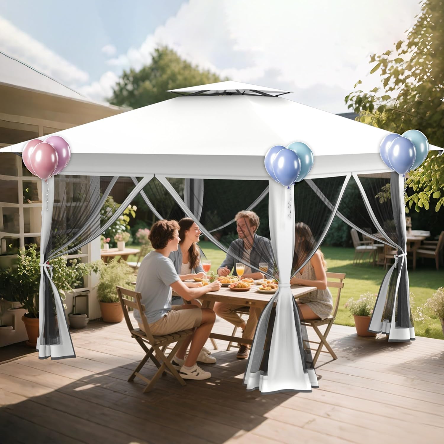 Tonnelle de jardin - pop up - 4x4 m - étanche, UV, réglable, moustiquaire
