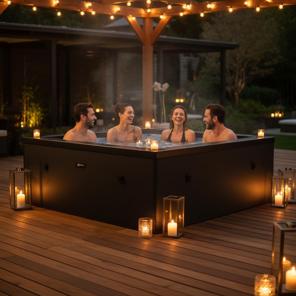jardinito - Spa - Celestia - Semi-Rigide Carré 6 Places – Construction Portable en Mousse, Chauffage intégré et Couverture économe en énergie – Volume 1100l - Ø180xH70cm - Charcoal Black