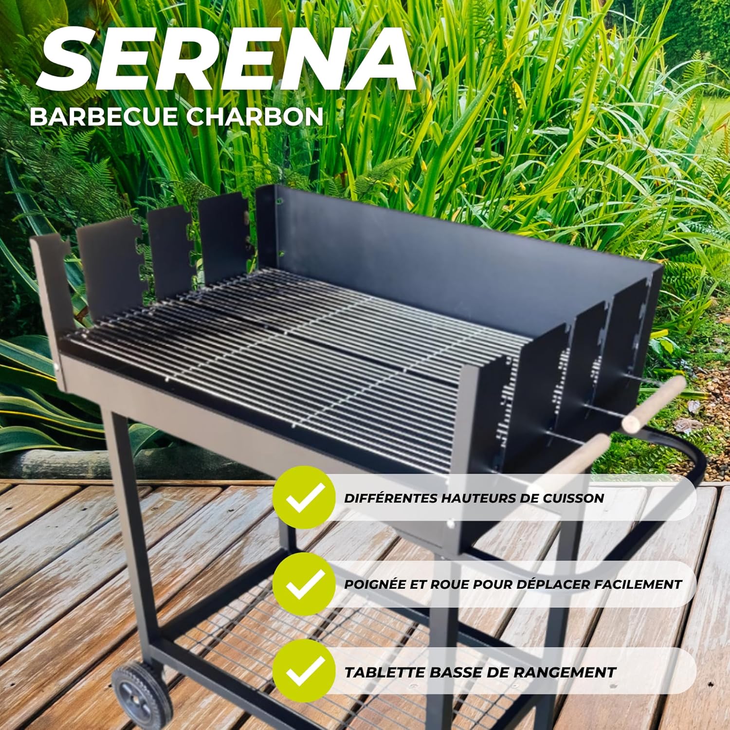 jardinito - Serena - XXL - Barbecue charbon acier, grille réglable