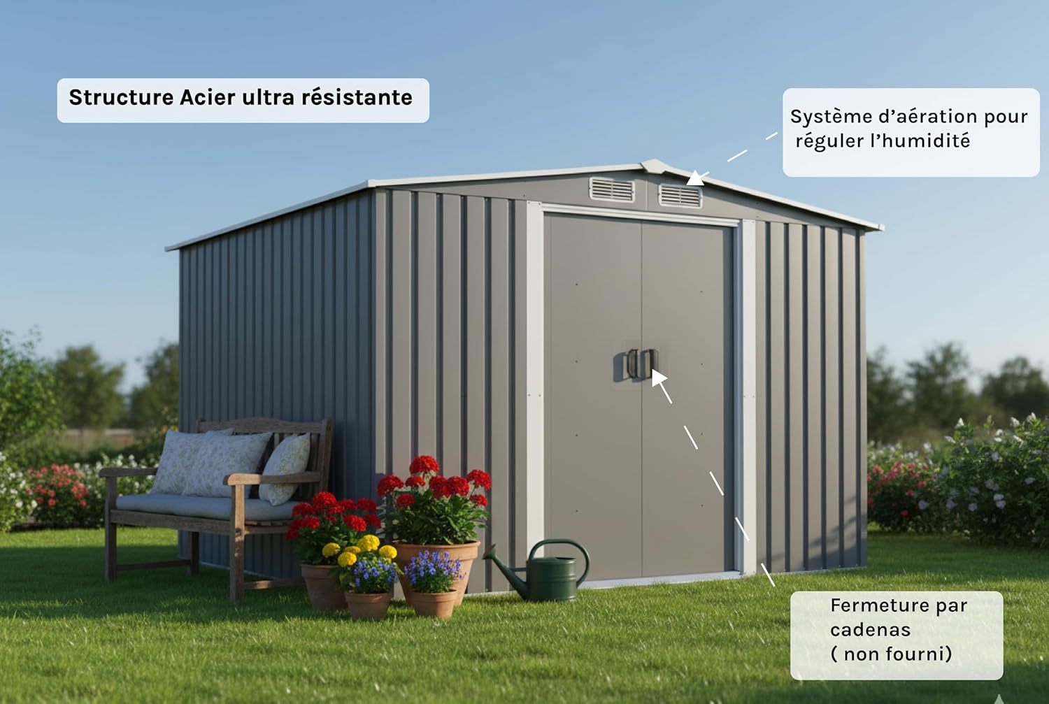 jardinito - Jura - 6.66 m² - Abri métal robuste rangement jardin