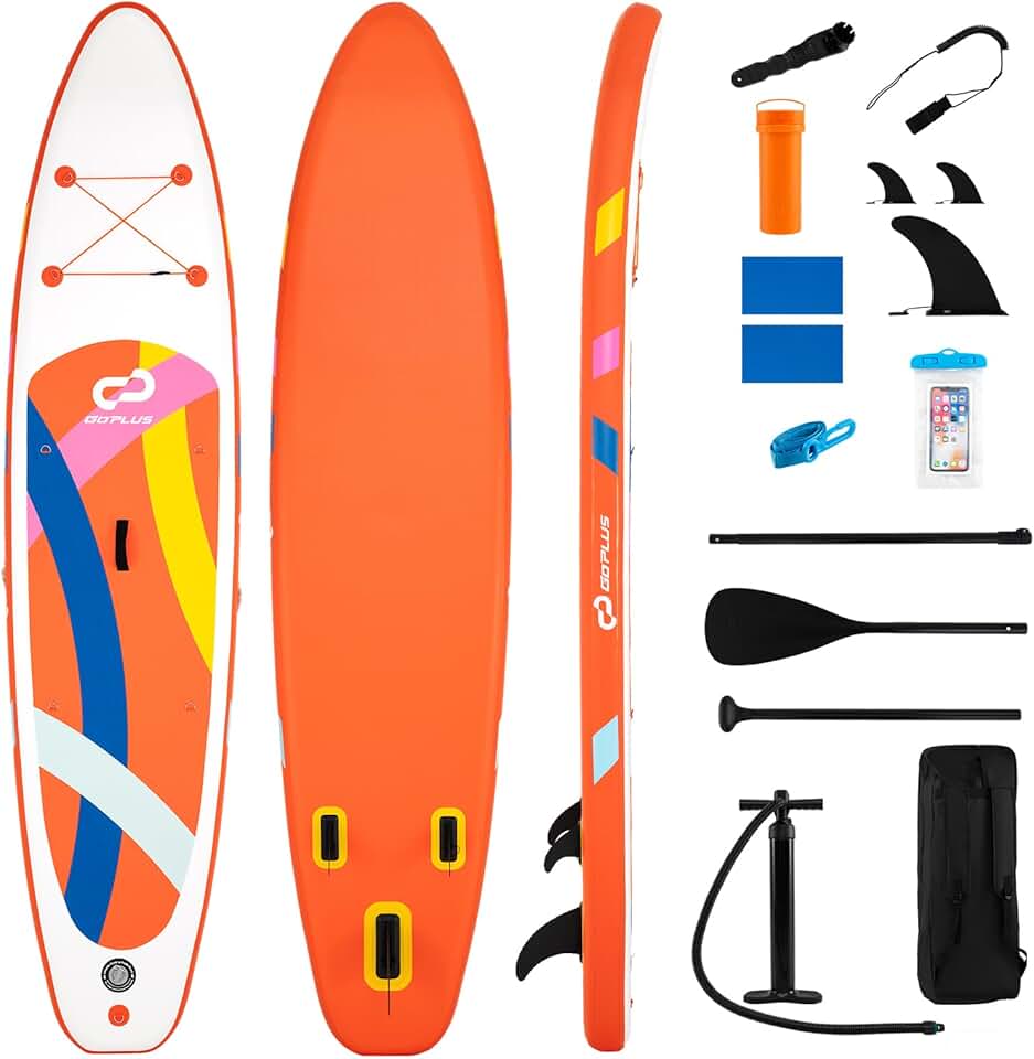 jardinito 336 x 77 x 16 cm Planche à Pagaie Gonflable, Planche de Surf avec Pagaie Réglable, Pompe à Main, 3 Ailerons, Anneaux en D & Laisse, Paddle Stand Up Léger pour Surf, Lacs, Mers