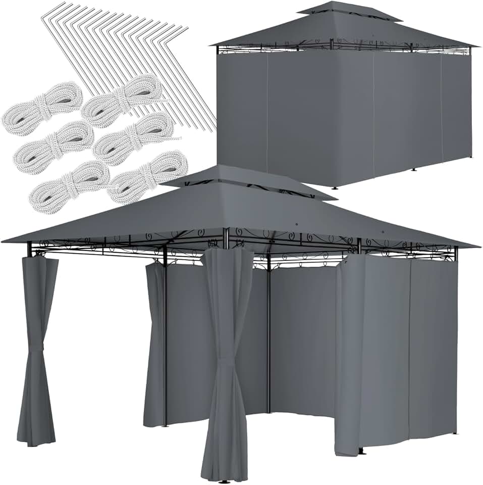 jardinito - tonnelle de jardin 4x3m - acier epoxy, imperméable, rideaux, UV50+