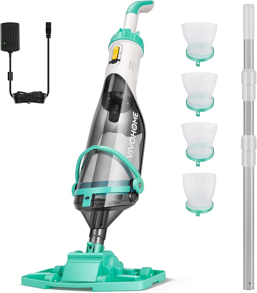 jardinito 213cm Aspirateur de Piscine sans Fil, Puissance d'Aspiration jusqu'à 70LPM, Nettoyeur de Piscine Portable avec 4 Sacs Filtrants, pour Piscine Hors-Solet et Enterrée, Spa Global Recycled Standard