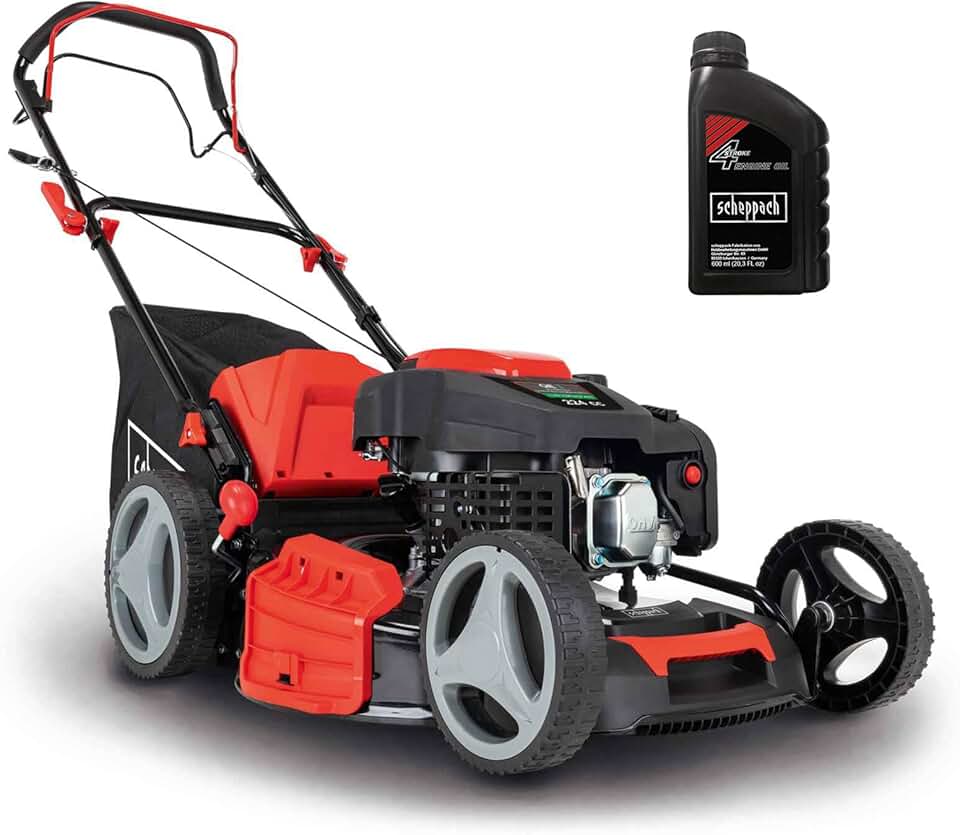 jardinito Tondeuse à Gazon à Essence MS230-53 – Moteur 4 Temps 6 CV 4400 W – Largeur de Coupe 53 cm – Jardins de 1800 m² – Hauteur de Coupe réglable – Bac de 65 l – Fonction Mulching – Huile Incluse