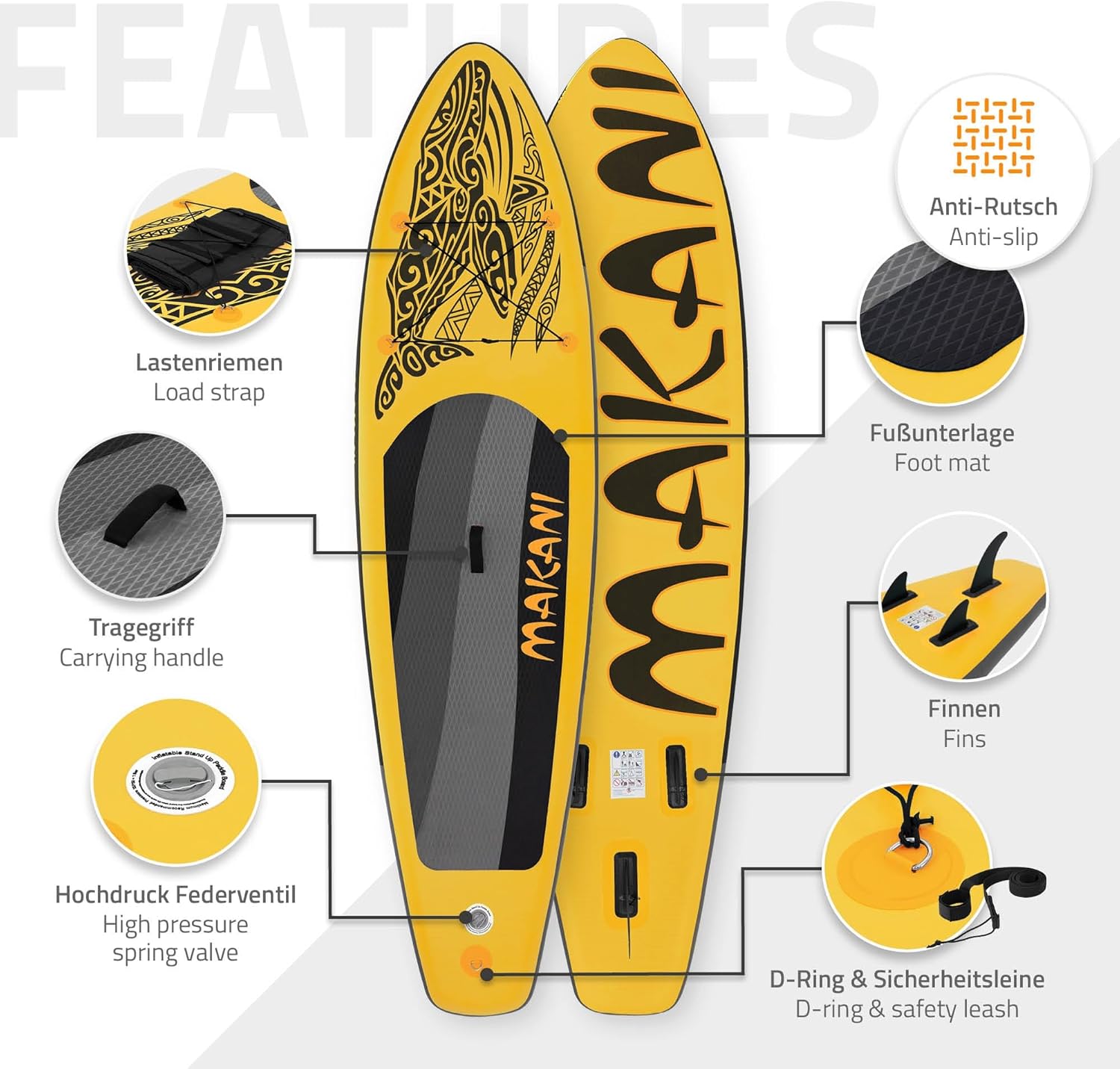 jardinito - stand up paddle série gonflable - 305/308/320/380 cm - PVC, 120/150 kg, 10/15 cm épaisseur