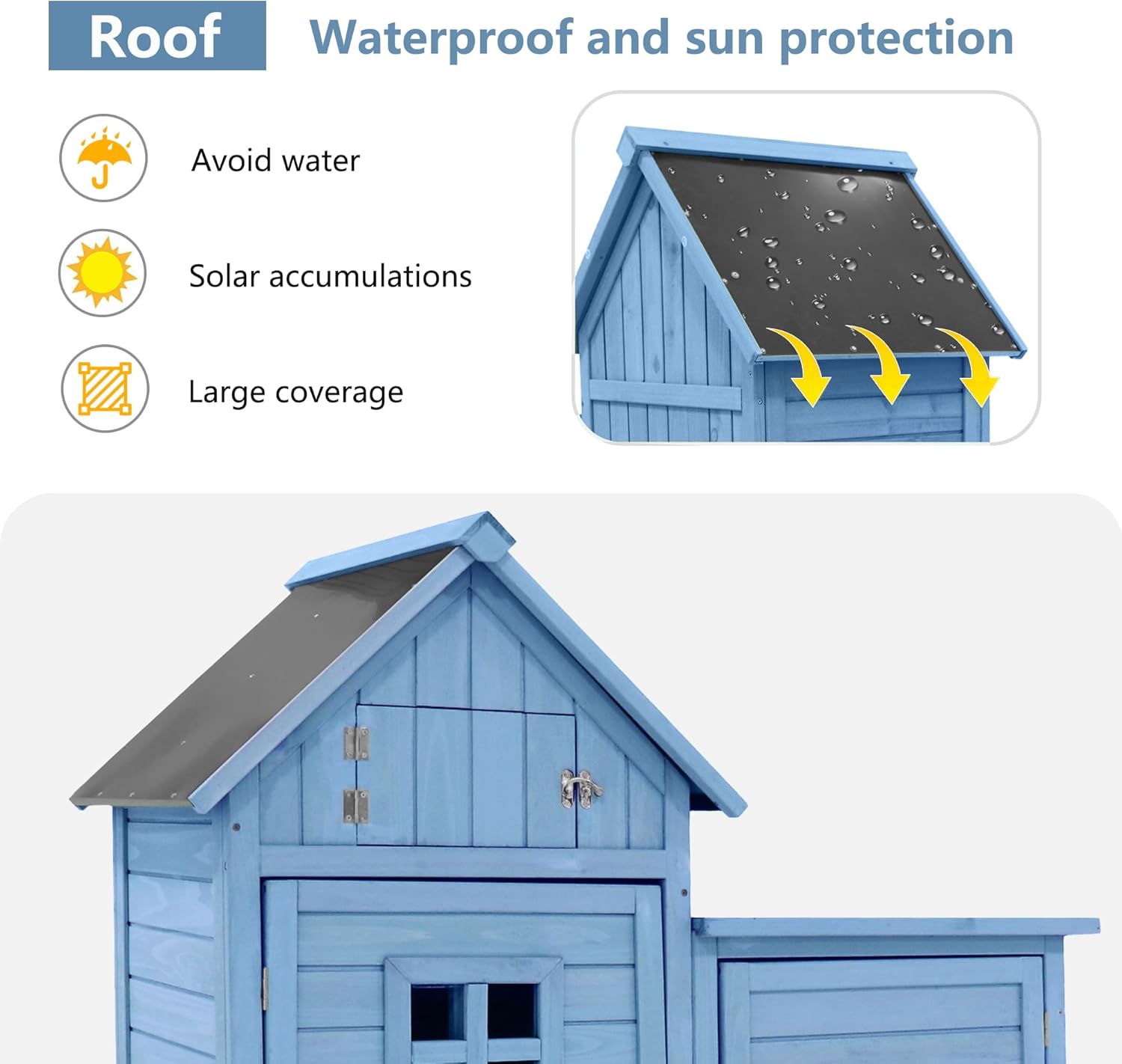 Abri de Jardin en Bois, Cabane de Jardin avec Toit en PVC incliné à loquet, Coffre de Jardin avec Fondation et 2 étagères de Rangement, Armoire Outils de Jardinage, 118x54x173cm Bleu