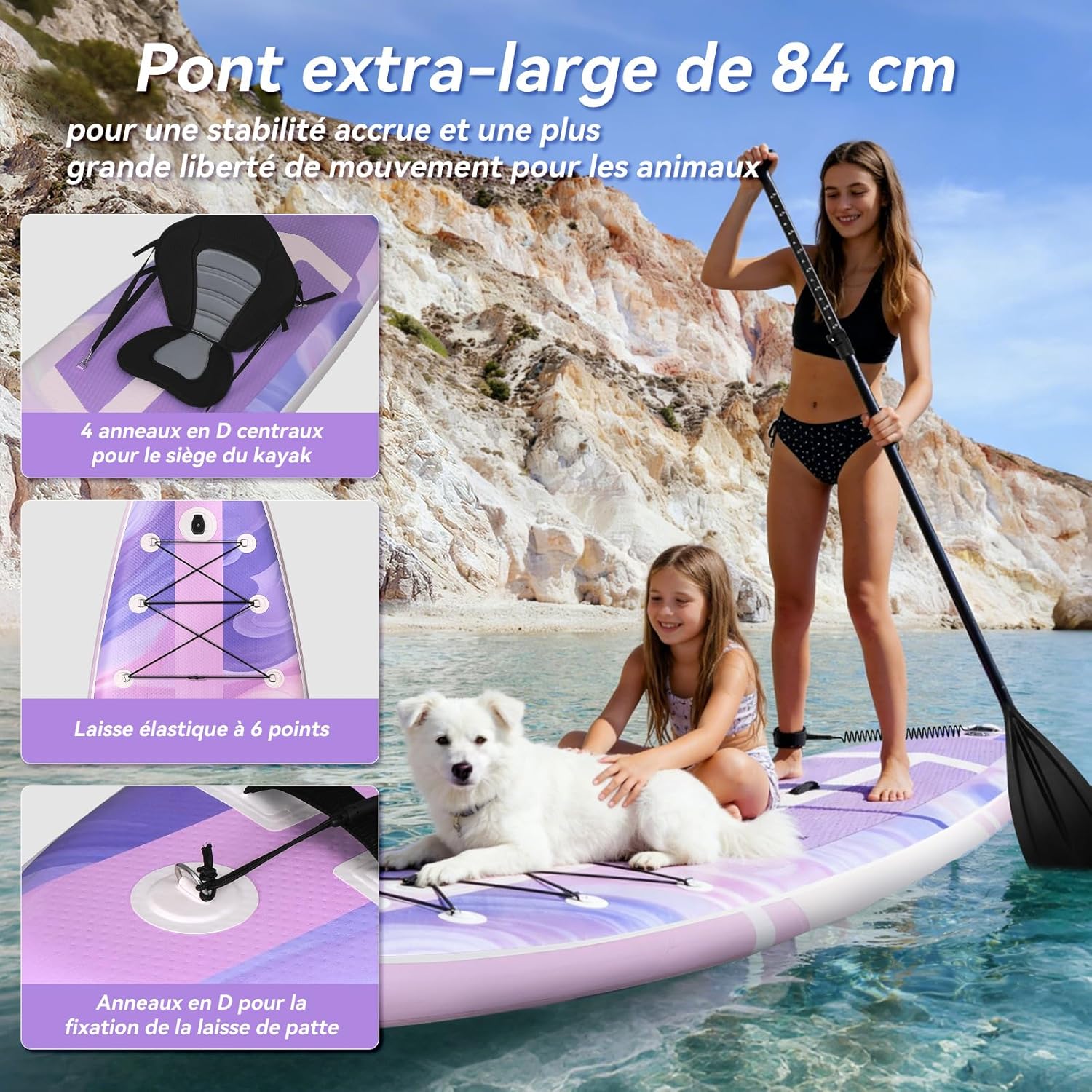 jardinito - Paddle Gonflable Série Adulte - 320/335cm - 2 personnes, siège kayak, pagaie alu, support caméra, jusqu'à 15