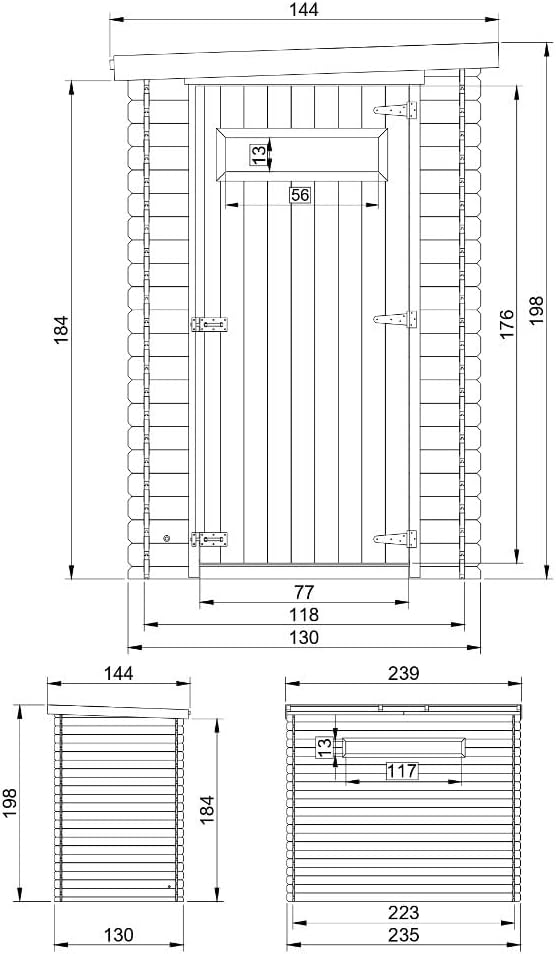 Abri de Jardin en Bois, Petite fenêtre, avec Sol TRAITÉ- Stockage extérieur l239xL144xH198 cm/2.63 m2 - Petit abri à Outils, Local à vélos - Toit imperméable, fenêtres jardinito M306A+M306G