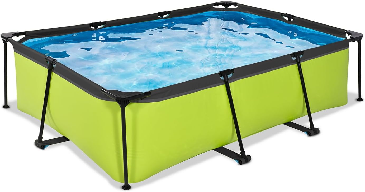 jardinito Piscine Tubulaire Lime - 220x150x65cm - Piscine Hors Sol Rectangulaire avec Pompe Filtrante à Cartouche - Entrée Basse - Idéal pour Les Jeunes Enfants - Cadre Stable - Design Unique - Vert