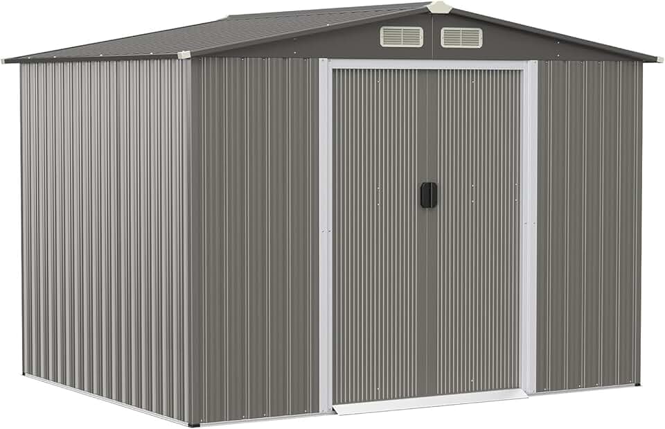 jardinito 4,74㎡ Abri de Jardin en Métal Galvanisé avec Base, Cabine de Jardin Extérieur Porte Coulissante, Résistant aux Intempéries, Cabane de Rangement à Outils 8,59m³, 260 x 207x181cm, Toit Gris Foncé