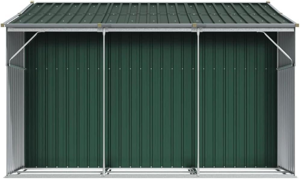 Abri de jardin en acier galvanisé - 277 x 279 x 179 cm - Vert - Avec support pour bois de chauffage et ouvertures d'aération - Pour outils de jardin - Rangement en extérieur