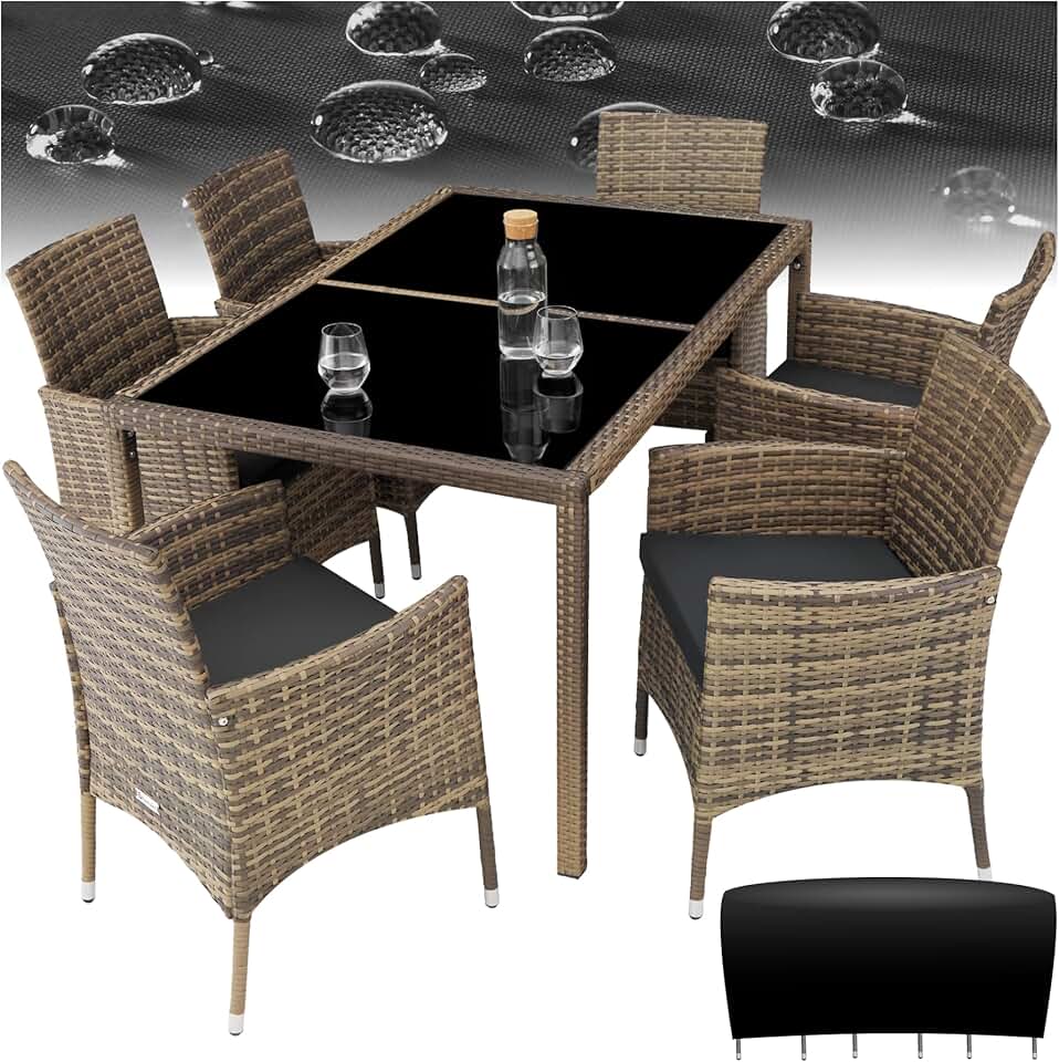 jardinito - Salon de jardin poly rotin, 6 chaises confortables, résistant UV, table - 4260624128841