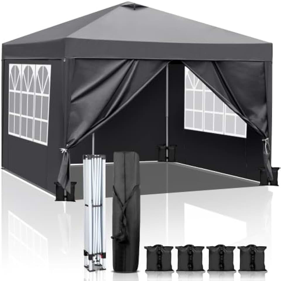 jardinito Tonnelle de Jardin Pliante 3x3 imperméable/Tente Pop-up Inclus Sac de Transport/Barnum Pliant Exterieur Rapide à Installer/Gazebo avec Paquet de 4 Poids Lourd Sable,Gris