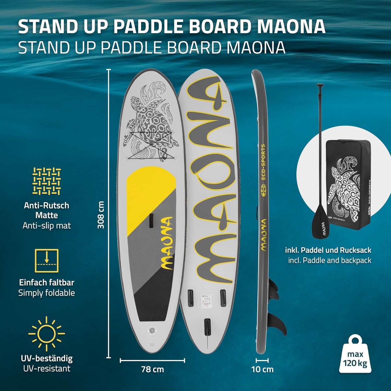 jardinito - SUP gonflable série Stand Up - 305/308/320/380 cm - PVC, 120/150 kg, 10/15 cm d'épaisseur