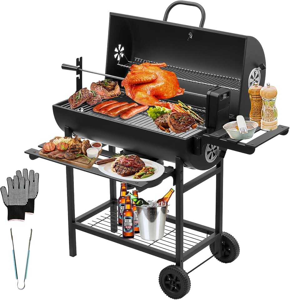 jardinito - Grill XXL - dimensions généreuses - couvercle, thermomètre, tiroir à cendres, gants, évent réglable, grill poule