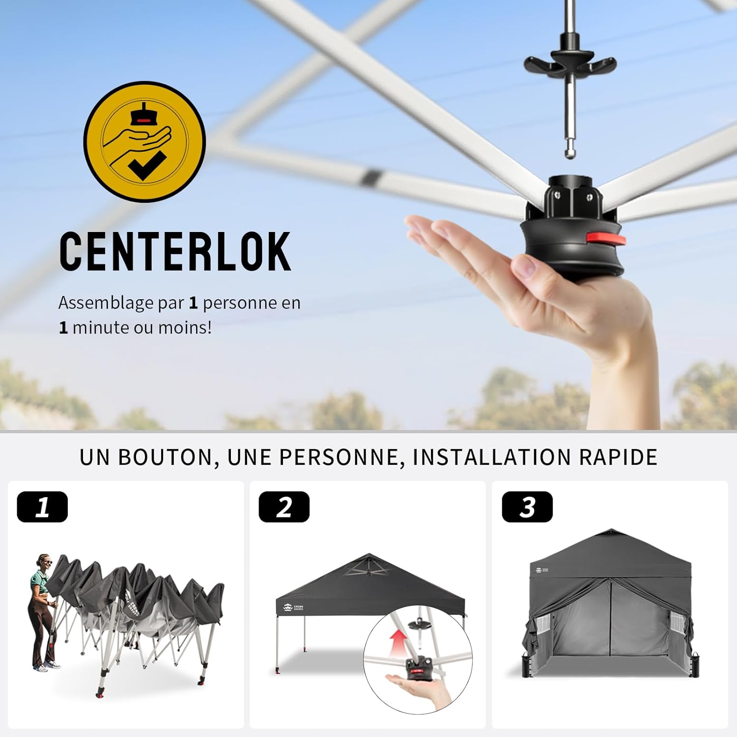 jardinito Tonnelle Pliante 3x3 Imperméable, Barnum Pliant de Jardin Exterieur, Pop-Up Gazebo avec Sac de Rangement, UPF 50+, avec 4 Parois Latérales Amovible, 4 Sac de Sable, Gris