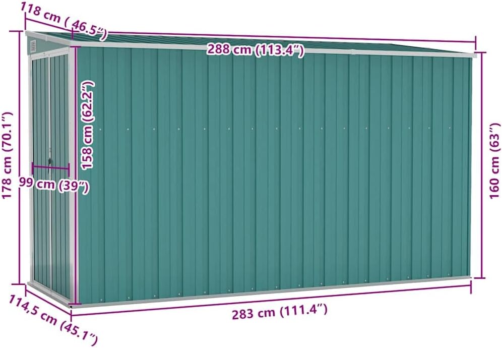 jardinito Abri de Jardin Mural Vert 118x288x178 cm 