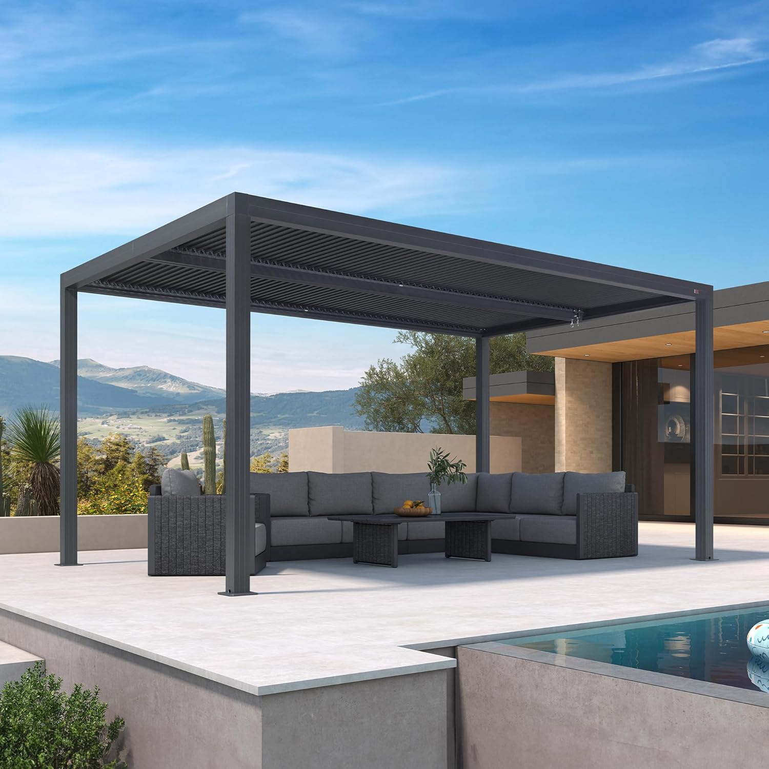 jardinito - pergola bioclimatique aluminium 4,8x3m orientable, 14,4m²