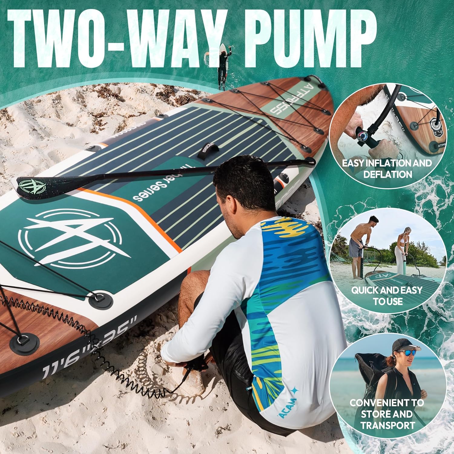Planche à pagaie gonflable pour adultes, 350 x 89 x 15 cm, 200 kg, extra large, avec kit d'accessoires de SUP et sac à dos, planche de kayak antidérapante, stable, pour yoga, pêche, surf