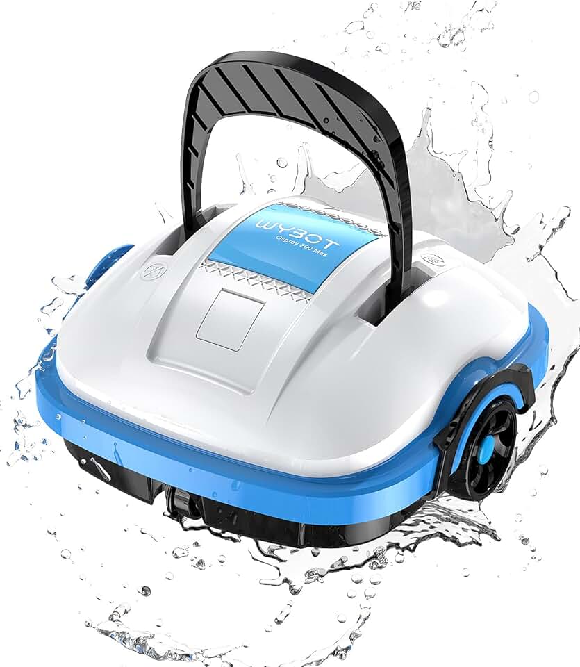 jardinito Osprey 200 Robot Piscine,Aspirateur Piscine sans Fil,Stationnement Automatique,Moteurs Doubles Nettoyeur de Piscine,Filtration 180 µm,pour Piscines Hors Sol 50m²-Blanc