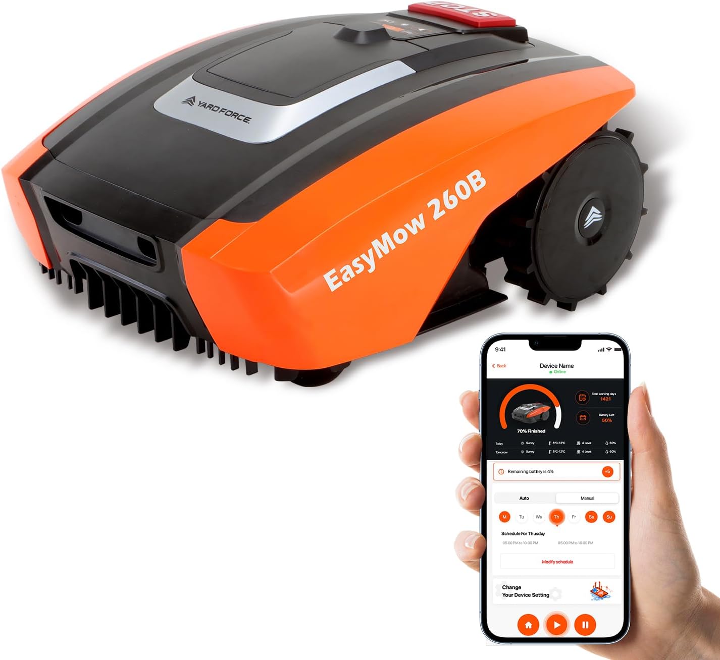 jardinito - Easymow 260B - 260m² - robot tondeuse, noir/orange