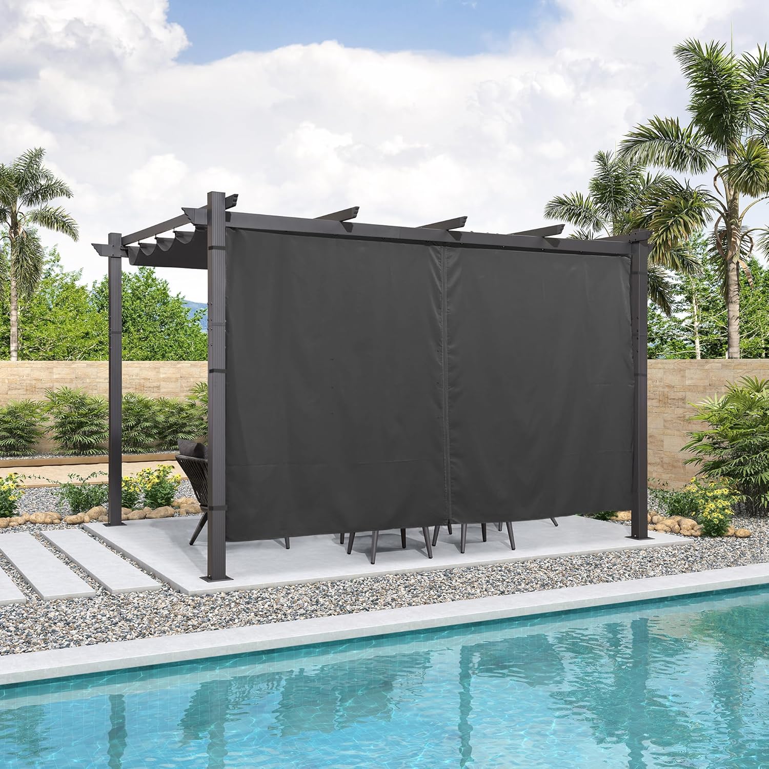 jardinito - pergola aluminium série 4x3m rideau toit coulissant gris