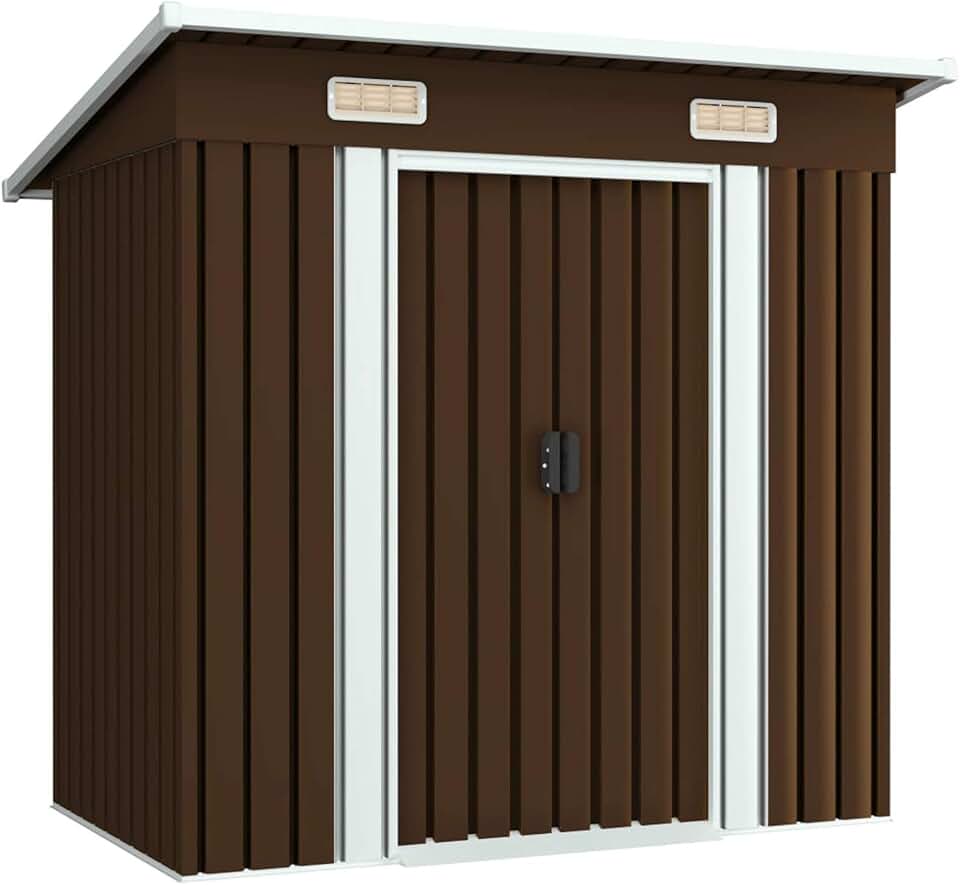 jardinito Abri de Stockage pour Jardin Marron 194x121x181 cm Acier,Armoire De Jardin Exterieur,Abri De Jardin,Meuble Exterieur Rangement