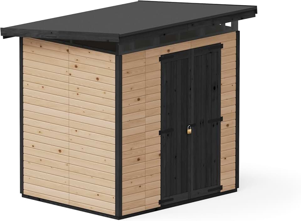 jardinito Abri de Jardin Strongbox L - Robuste Cabane à Outils en Bois avec Fondations Imprégnées et Toit en Plastique Extra-Résistant, 203x163 cm, Marron