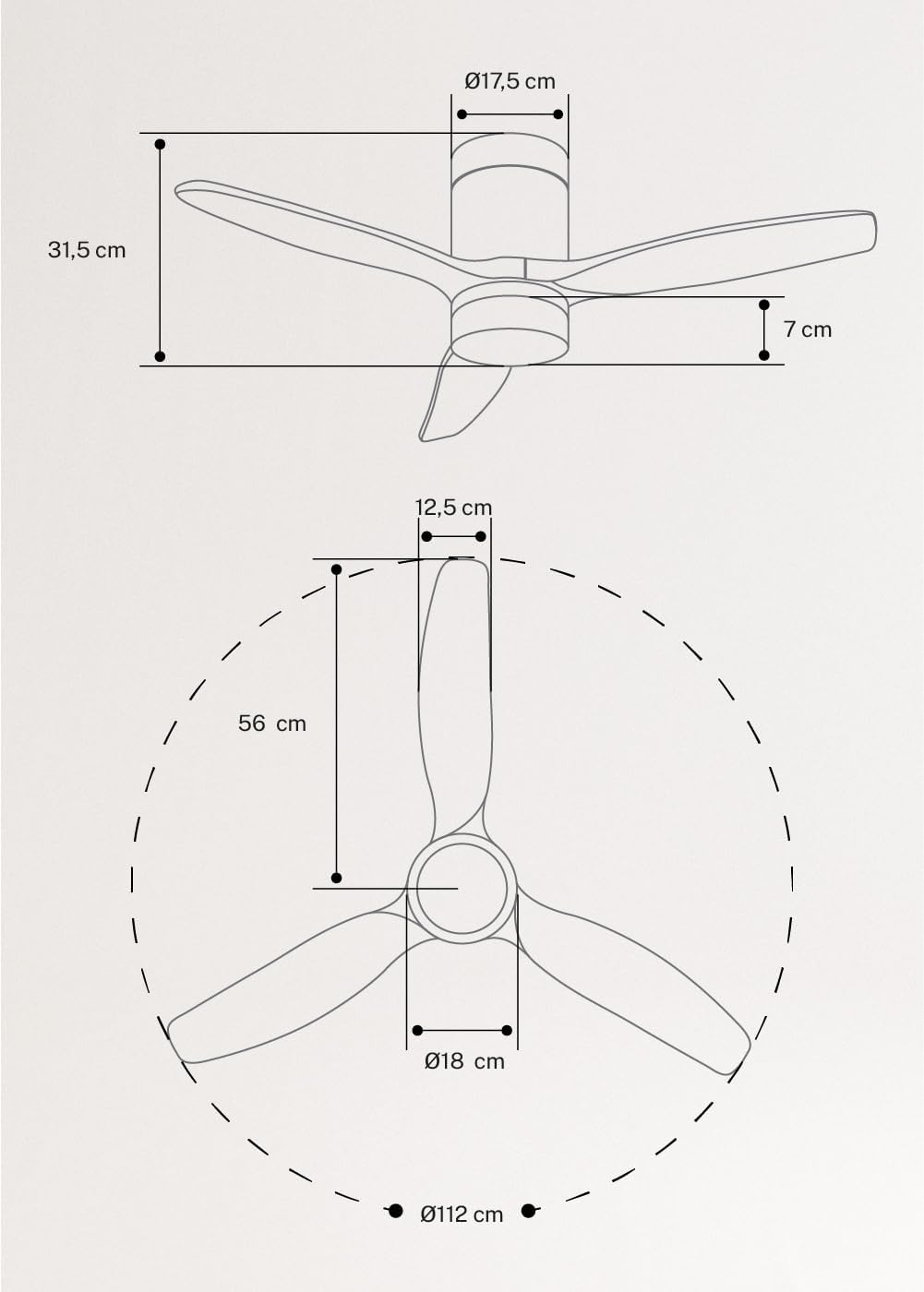 CREATE / WINDCALM S/Ventilateur de plafond ABS avec lumière noir avec Wifi et télécommande / 40W, Silencieux, Ø112 cm, 6 vitesses, 3 températures de lumière, minuterie, fonction été-hiver